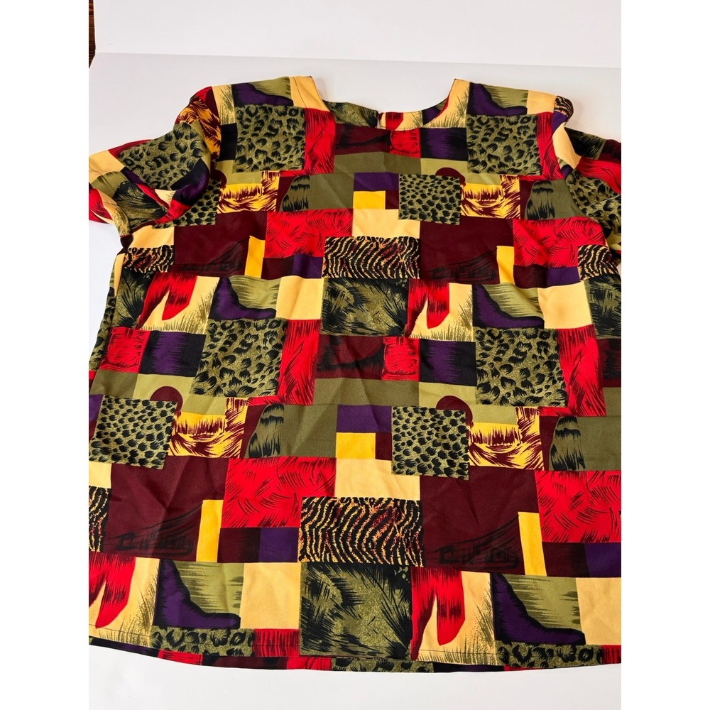 Kathy Che Bold 80s Geometric Retro Pop Art Statement blouse Womens L Dopamine